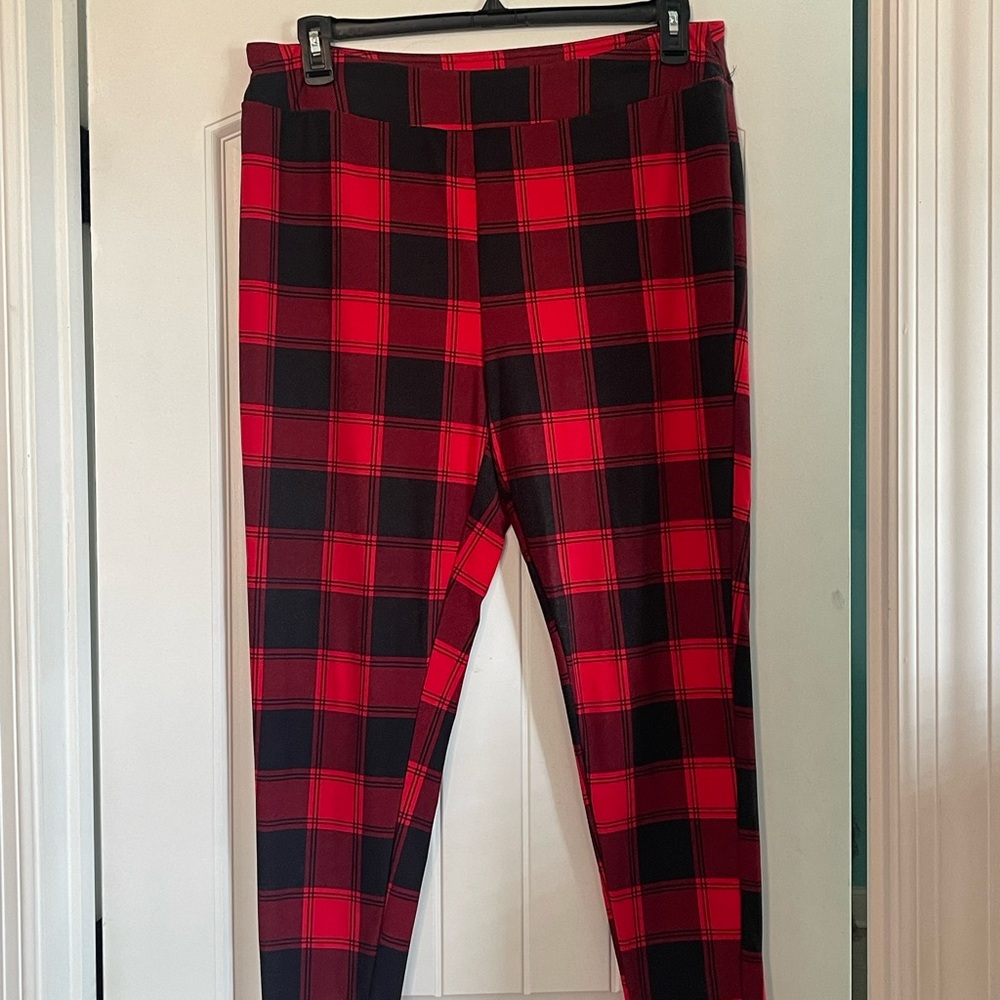 Red and black buffalo print leggings